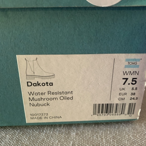 NEW in BOX TOMS DAKOTA MUSHROOM Waterproof Leather Chelsea Boot 7.5M - Picture 7 of 7